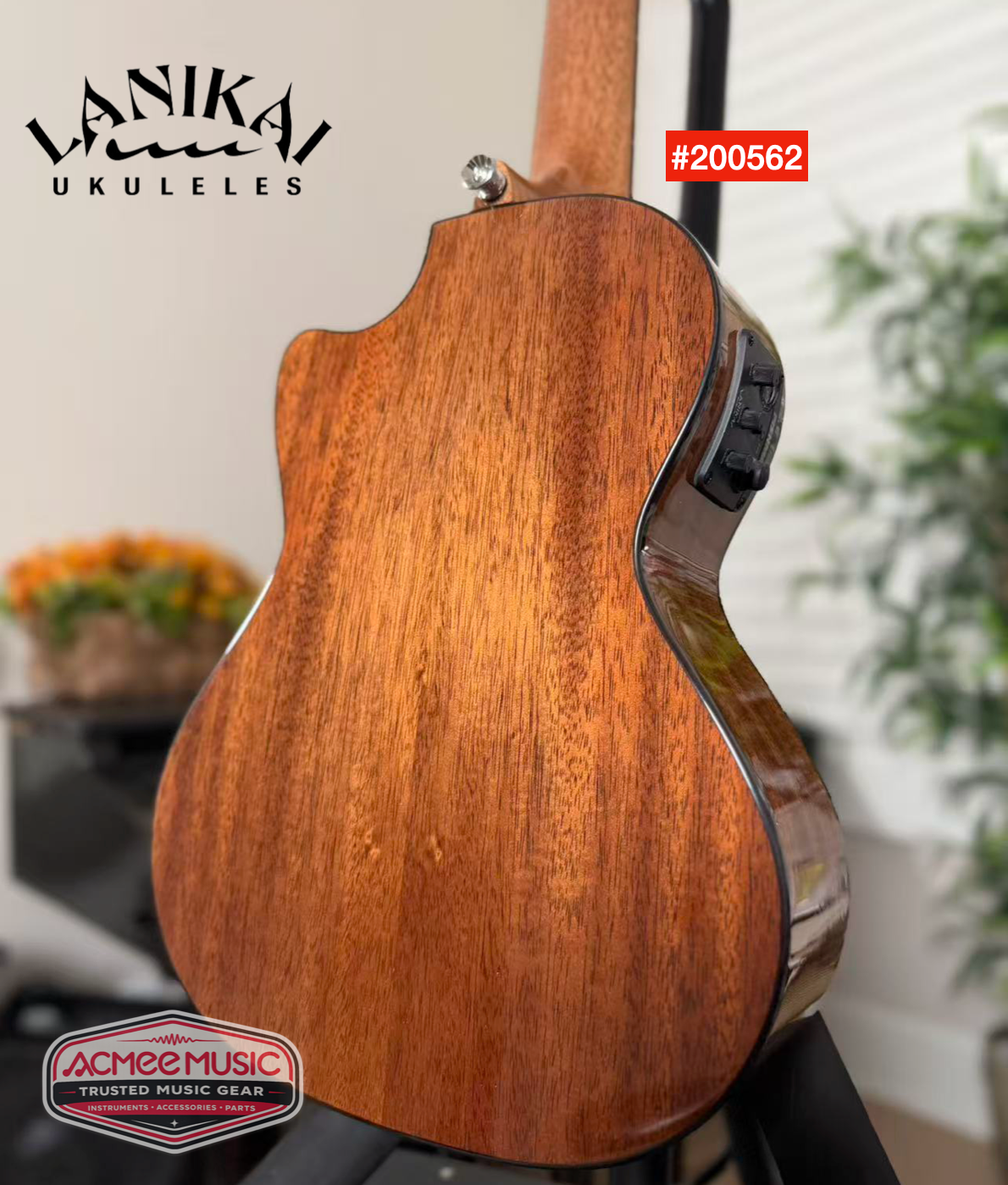 Lanikai All Solid Mahogany Tenor Cutaway A/E Ukulele w/Case, Hanger, Tuner, Capo & Strap
