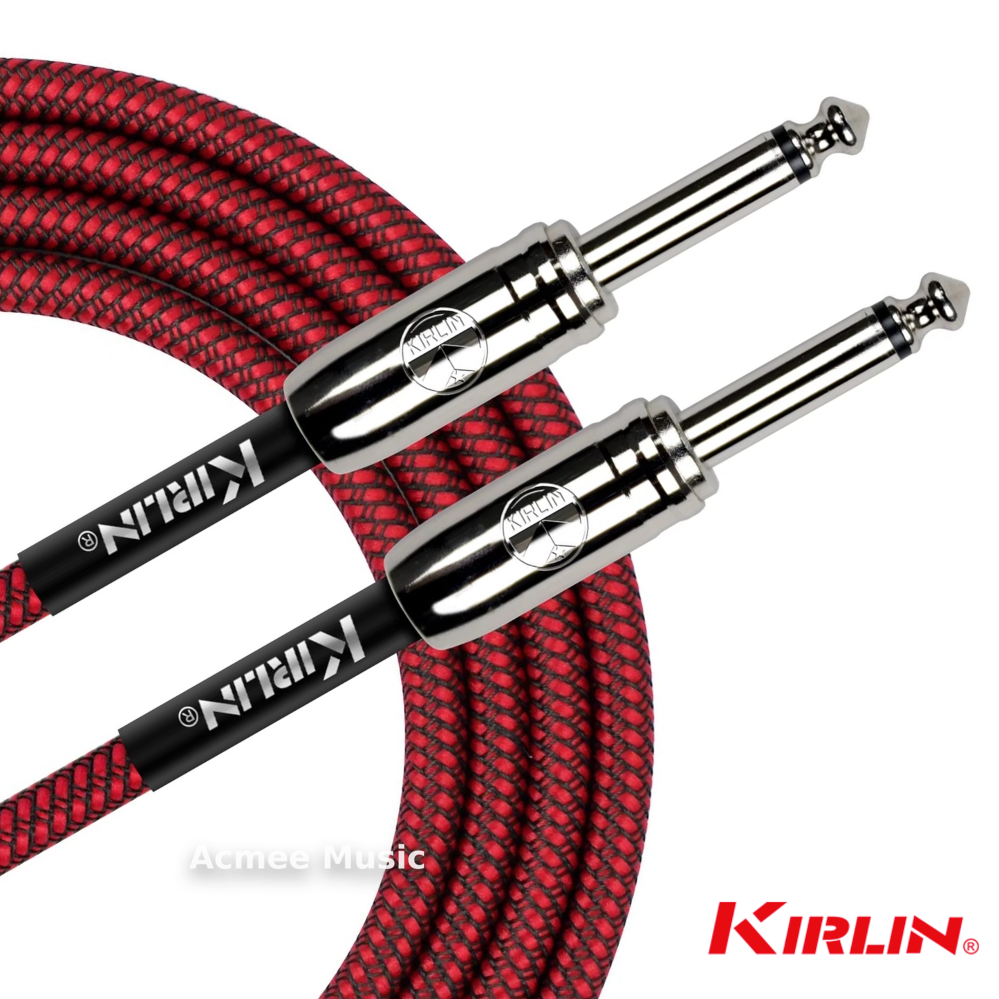 Kirlin 10FT Woven Red IWCC-201PN Guitar/Bass Instrument Cable - 1/4" Straight Mono