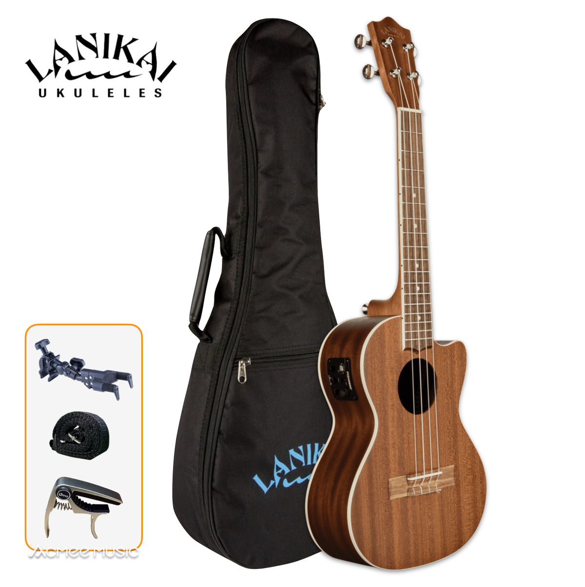 Lanikai MA-CET Mahogany Tenor Acoustic-Electric Ukulele with Padded Gig Bag