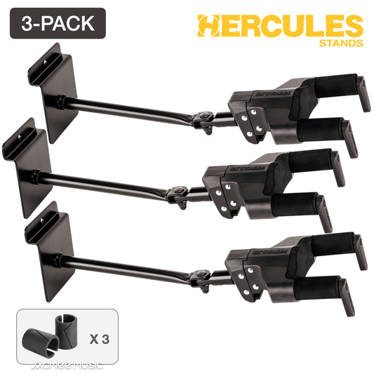 3-PACK Hercules GSP40SBPLUS AutoGrip Guitar Hanger Slat Wall Mount - Steel Base Long Arm