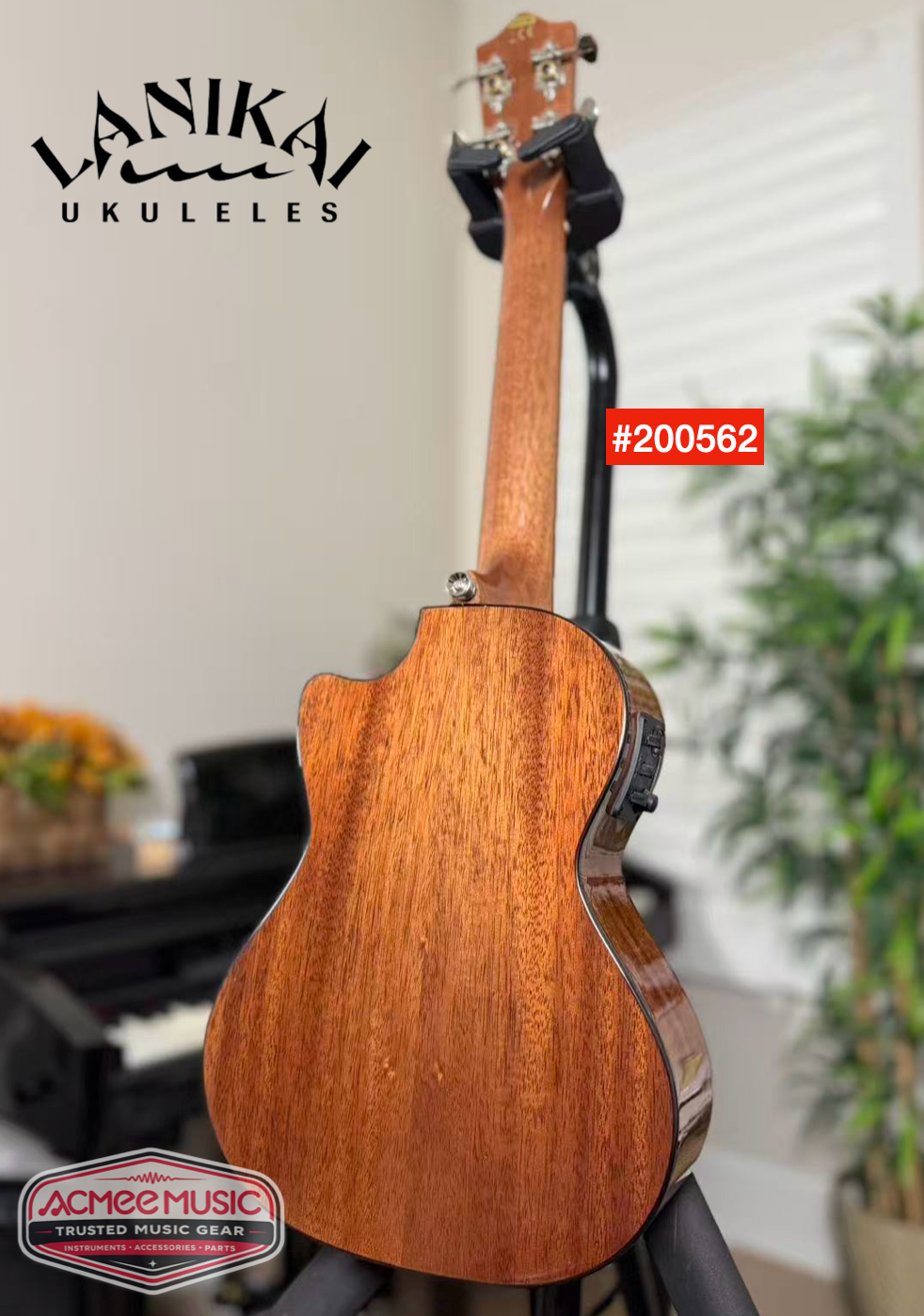 Lanikai All Solid Mahogany Tenor Cutaway A/E Ukulele w/Case, Hanger, Tuner, Capo & Strap