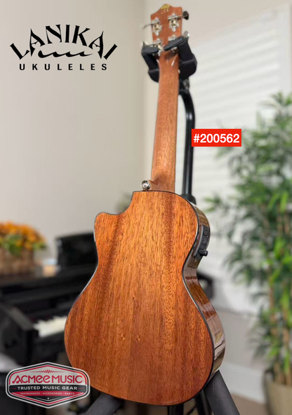 Lanikai All Solid Mahogany Tenor Cutaway A/E Ukulele w/Case, Hanger, Tuner, Capo & Strap