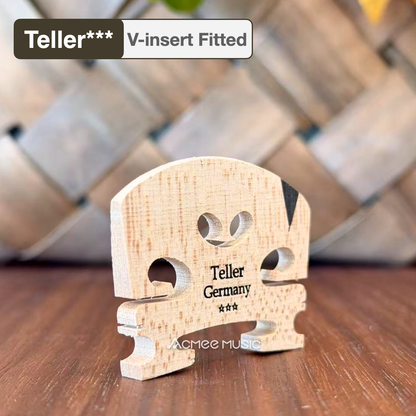 Teller*** Violin Fitted Bridge Ebony V Insert - Size Options: 4/4, 3/4, 1/2, 1/4