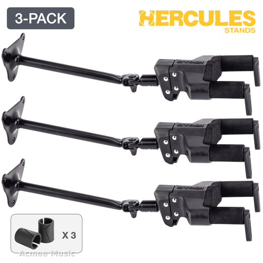 3-PACK Hercules GSP40WBPLUS AutoGrip Guitar Wall Mount Hanger - Steel Base Long Arm