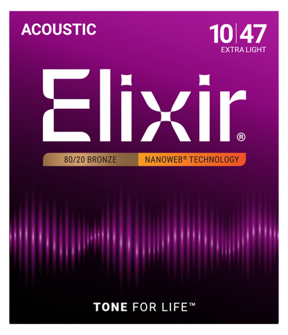Elixir 11002 Nanoweb 80/20 Bronze Acoustic Guitar Strings Extra Light .010-.047
