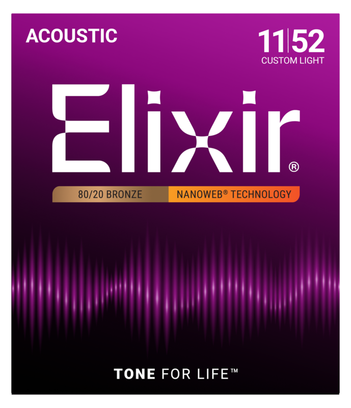 Elixir 11027 Nanoweb 80/20 Bronze Acoustic Guitar Strings Custom Light .011-.052