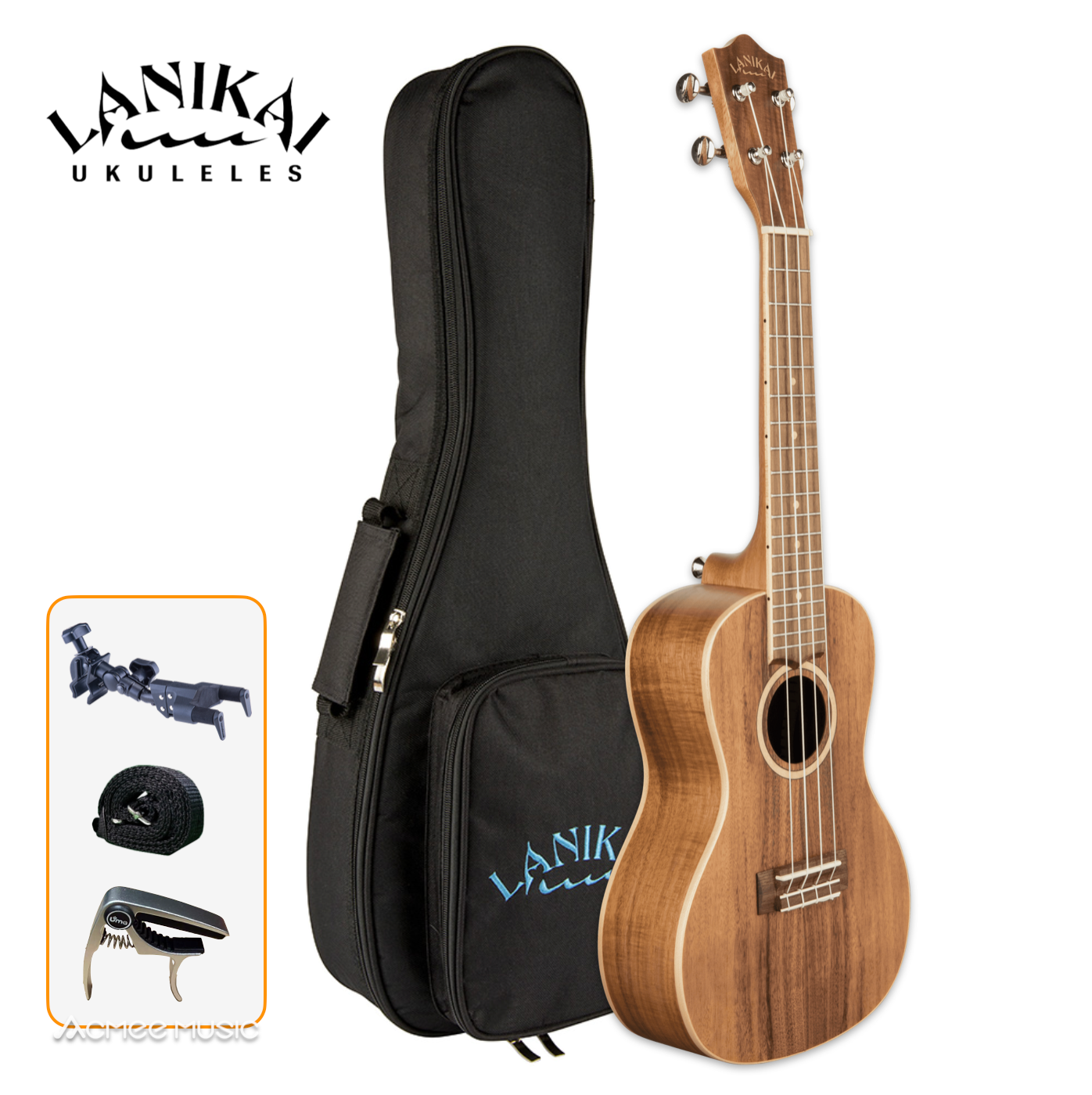 Lanikai ACST-C Solid Acacia Top Concert 23" Ukulele with Padded Gig Bag
