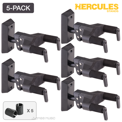 5-PACK Hercules GSP38WBKPLUS Auto Grip Wall Mount Guitar Hanger - Black