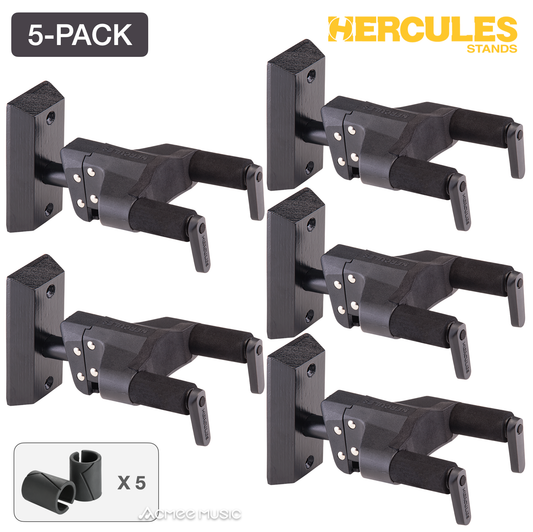 5-PACK Hercules GSP38WBKPLUS Auto Grip Wall Mount Guitar Hanger - Black
