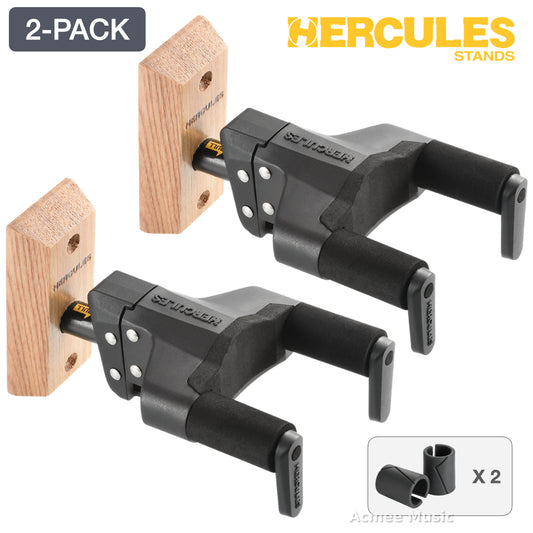 2-PACK Hercules GSP38WBPLUS Auto Grip Wall Mount Guitar Hanger - Natural Wood Base