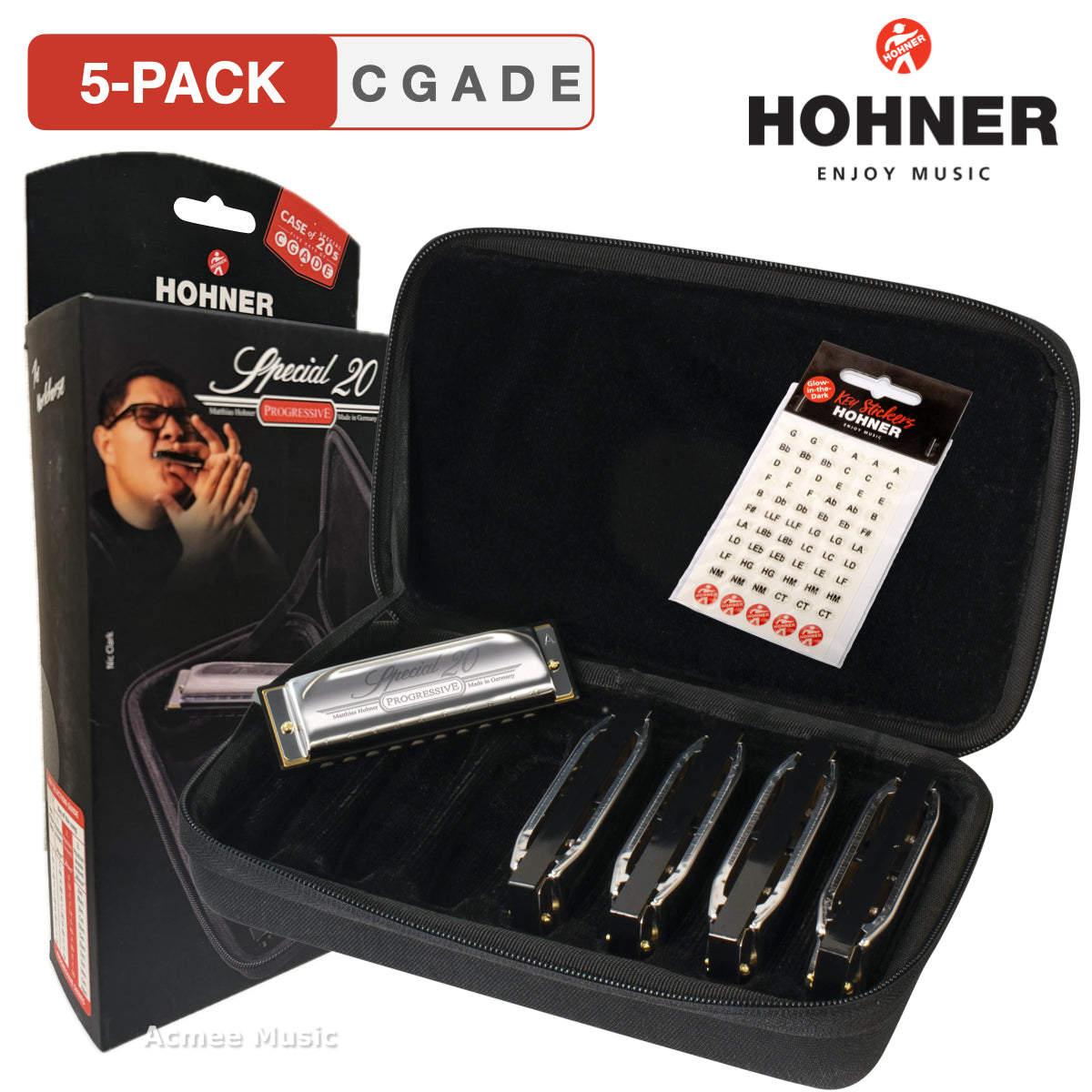 Hohner Special 20 Diatonic Harmonica 5-PACK Bundle (G,A,C,D,E) w/Case
