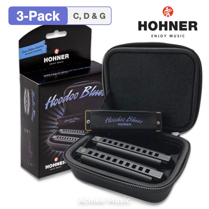 HOHNER HBP Hoodoo Blues Diatonic Harmonica 3-Pack(C, D, G) with Case