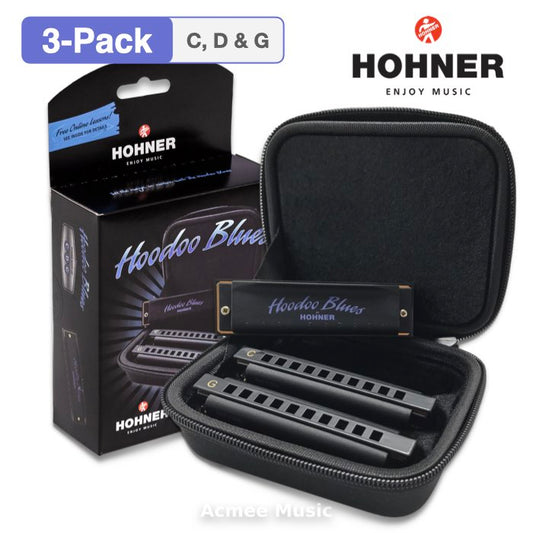 HOHNER HBP Hoodoo Blues Diatonic Harmonica 3-Pack(C, D, G) with Case