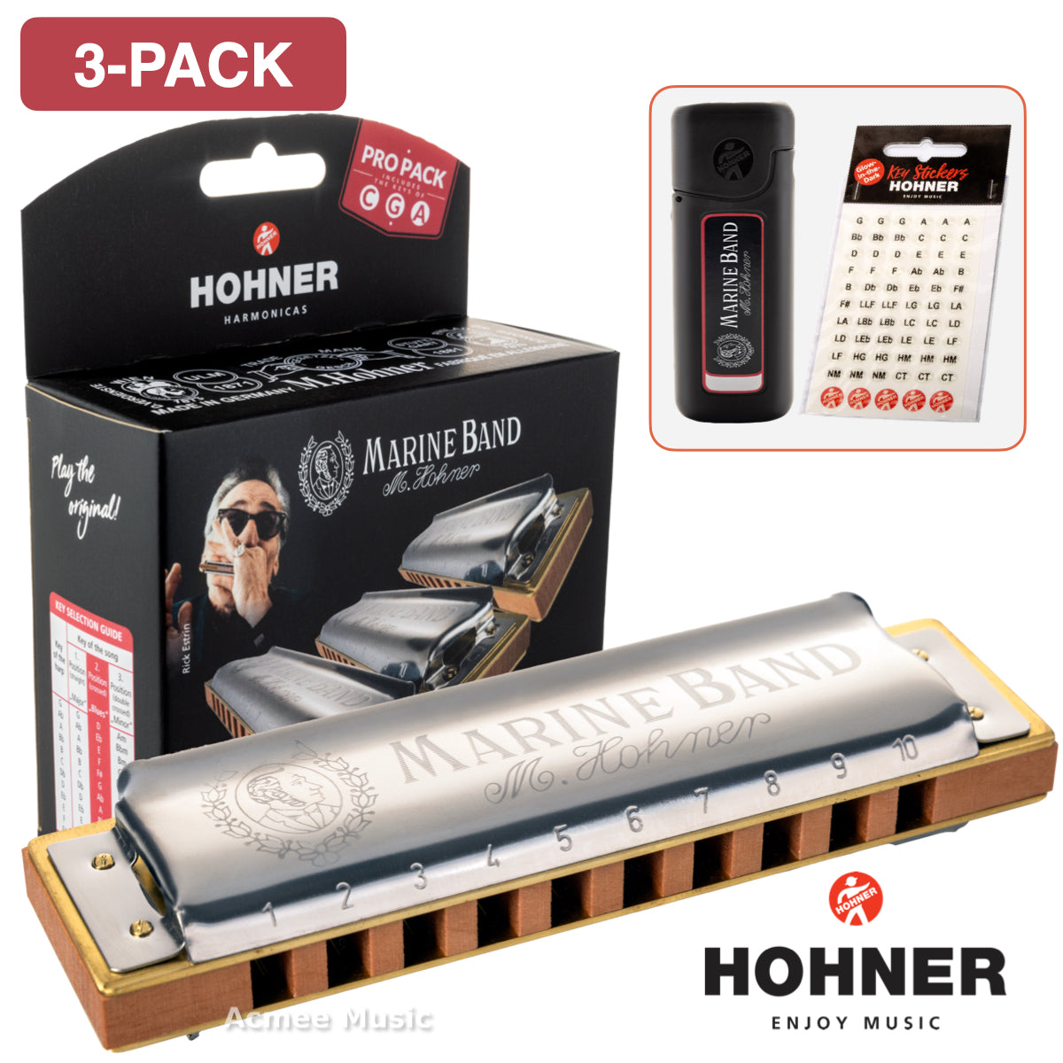 Hohner Marine Band 1896 Pro Pack Diatonic Harmonica MBAND-3PK (G,C,A)