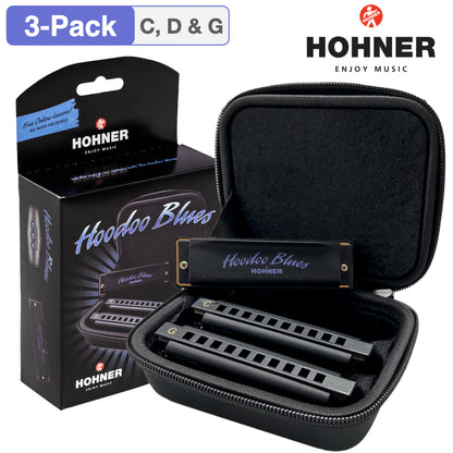HOHNER HBP Hoodoo Blues Diatonic Harmonica 3-Pack(C, D, G) with Case