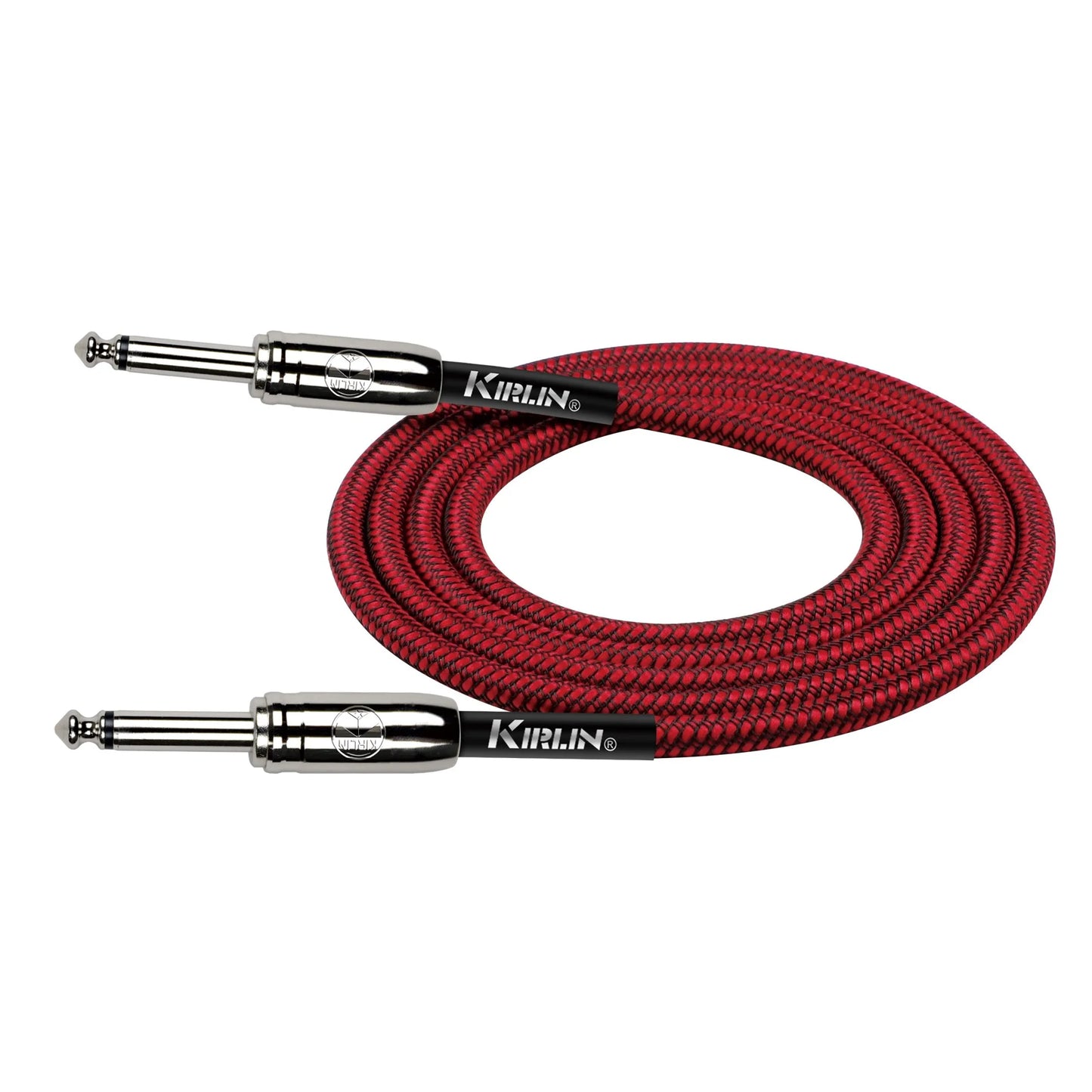 Kirlin 10FT Woven Red IWCC-201PN Guitar/Bass Instrument Cable - 1/4" Straight Mono