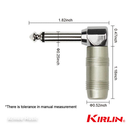 Kirlin IP-203PR 10FT Guitar Instrument Pro Audio Cable - 20AWG, 1/4" Right Angle Mono Plug
