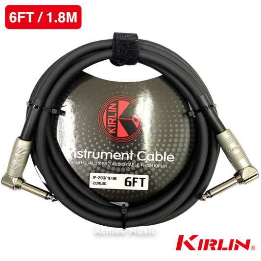 Kirlin IP-203PR 6FT Guitar Instrument Pro Audio Cable - 20AWG, 1/4" Right Angle Mono Plug