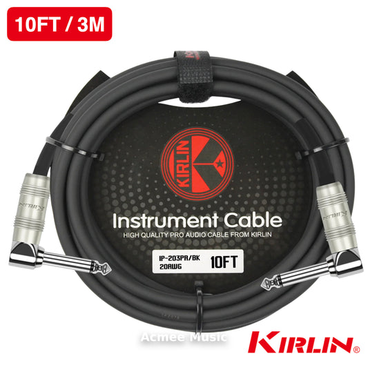 Kirlin IP-203PR 10FT Guitar Instrument Pro Audio Cable - 20AWG, 1/4" Right Angle Mono Plug
