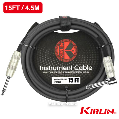 Kirlin IP-202PR 15FT Guitar Instrument Cable - 20AWG, 1/4" Straight to 1/4'' Right Angle