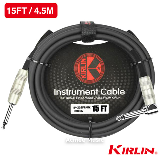 Kirlin IP-202PR 15FT Guitar Instrument Cable - 20AWG, 1/4" Straight to 1/4'' Right Angle
