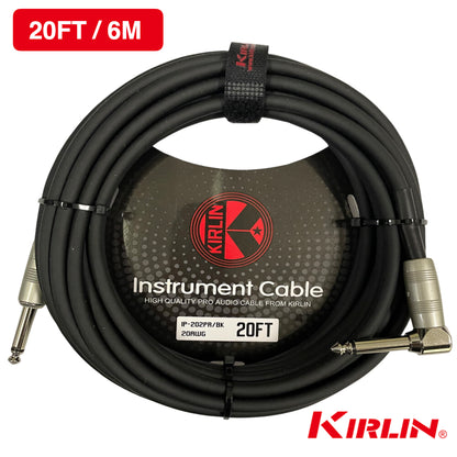 Kirlin IP-202PR 20FT Guitar Instrument Cable - 20AWG, 1/4" Straight to 1/4'' Right Angle