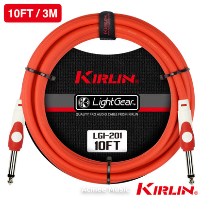 Kirlin 10FT LGI-201 Guitar Instrument Cable, 20AWG, Straight 1/4" Mono, RED
