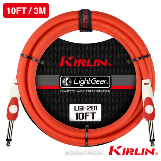 Kirlin 10FT LGI-201 Guitar Instrument Cable, 20AWG, Straight 1/4" Mono, RED