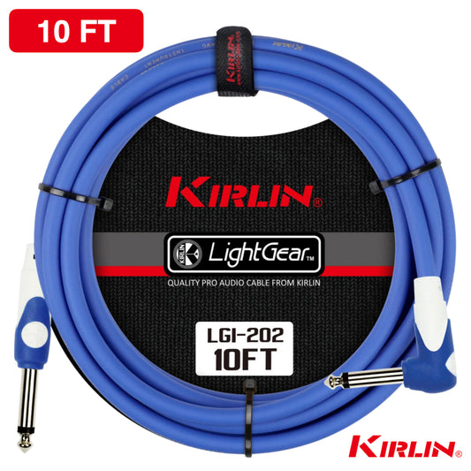 Kirlin 10FT LGI-202 Guitar Instrument Cable - 20AWG, 1/4" Straight to Right Angle, BLUE