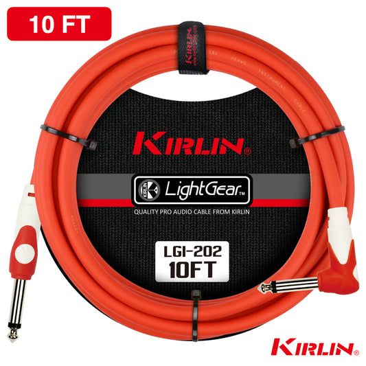 Kirlin 10FT LGI-202 Guitar Instrument Cable - 1/4" Straight to Right Angle, RED