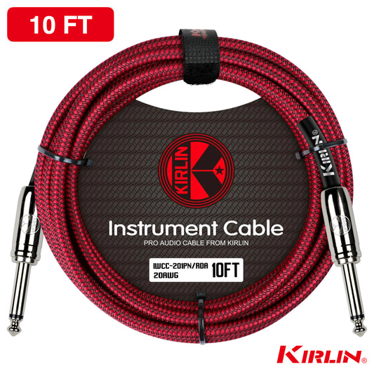 Kirlin 10FT Woven Red IWCC-201PN Guitar/Bass Instrument Cable - 1/4" Straight Mono