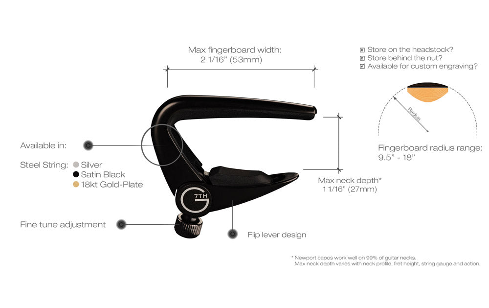 G7th Newport 6-String Guitar Capo Fine-Tune Quick Release - Satin Black