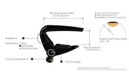G7th Newport 6-String Guitar Capo Fine-Tune Quick Release - Satin Black