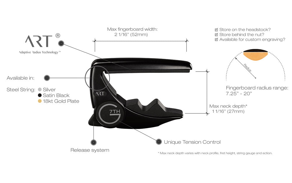 G7th Performance 3 ART 6-String Guitar Capo -Satin Black