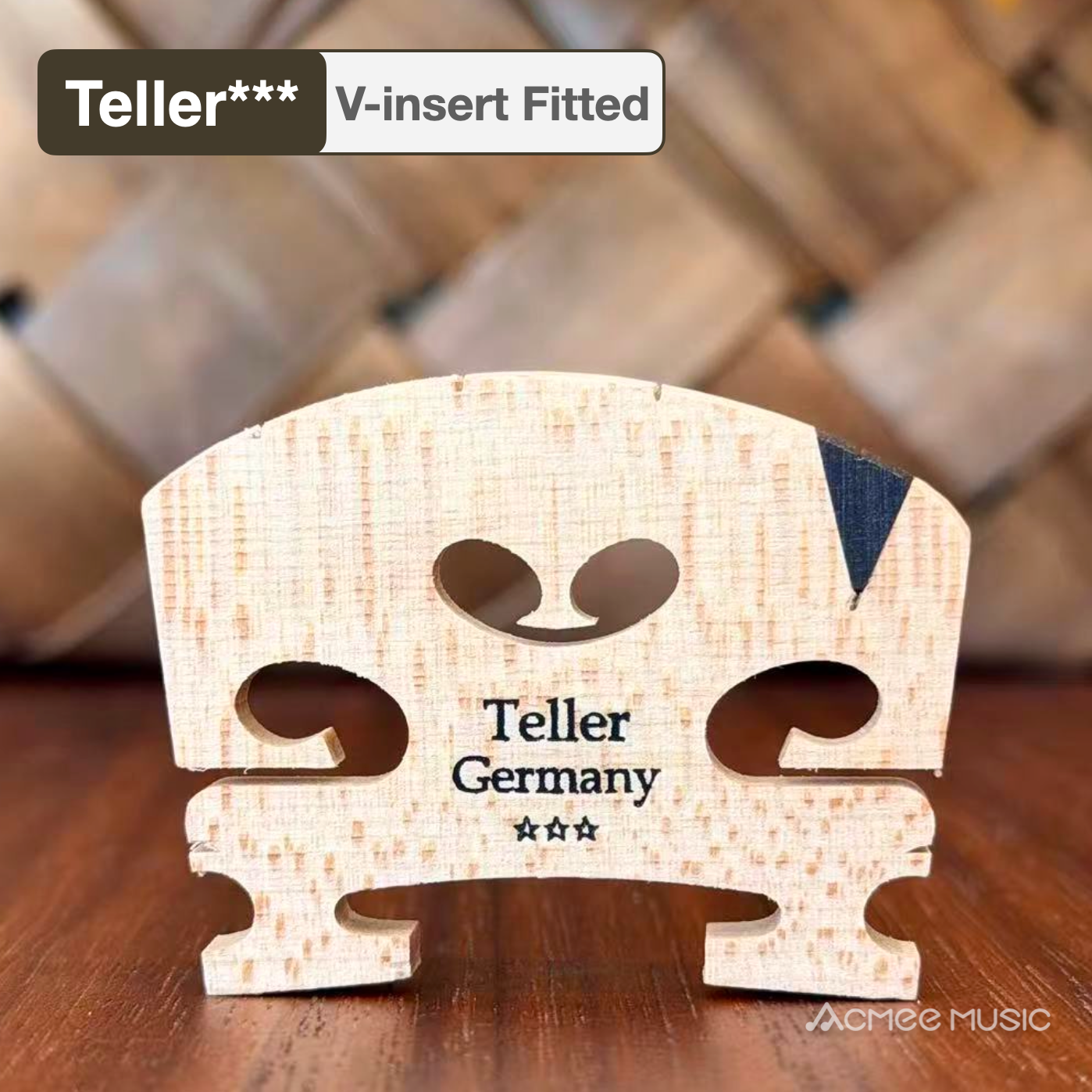 Teller*** Violin Fitted Bridge Ebony V Insert - Size Options: 4/4, 3/4, 1/2, 1/4