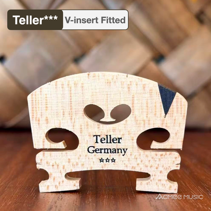 Teller*** Violin Fitted Bridge Ebony V Insert - Size Options: 4/4, 3/4, 1/2, 1/4