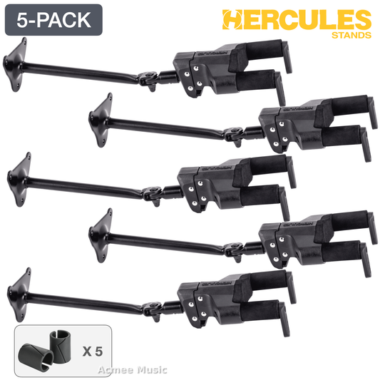 5-PACK Hercules GSP40WBPLUS AutoGrip Guitar Wall Mount Hanger - Steel Base Long Arm