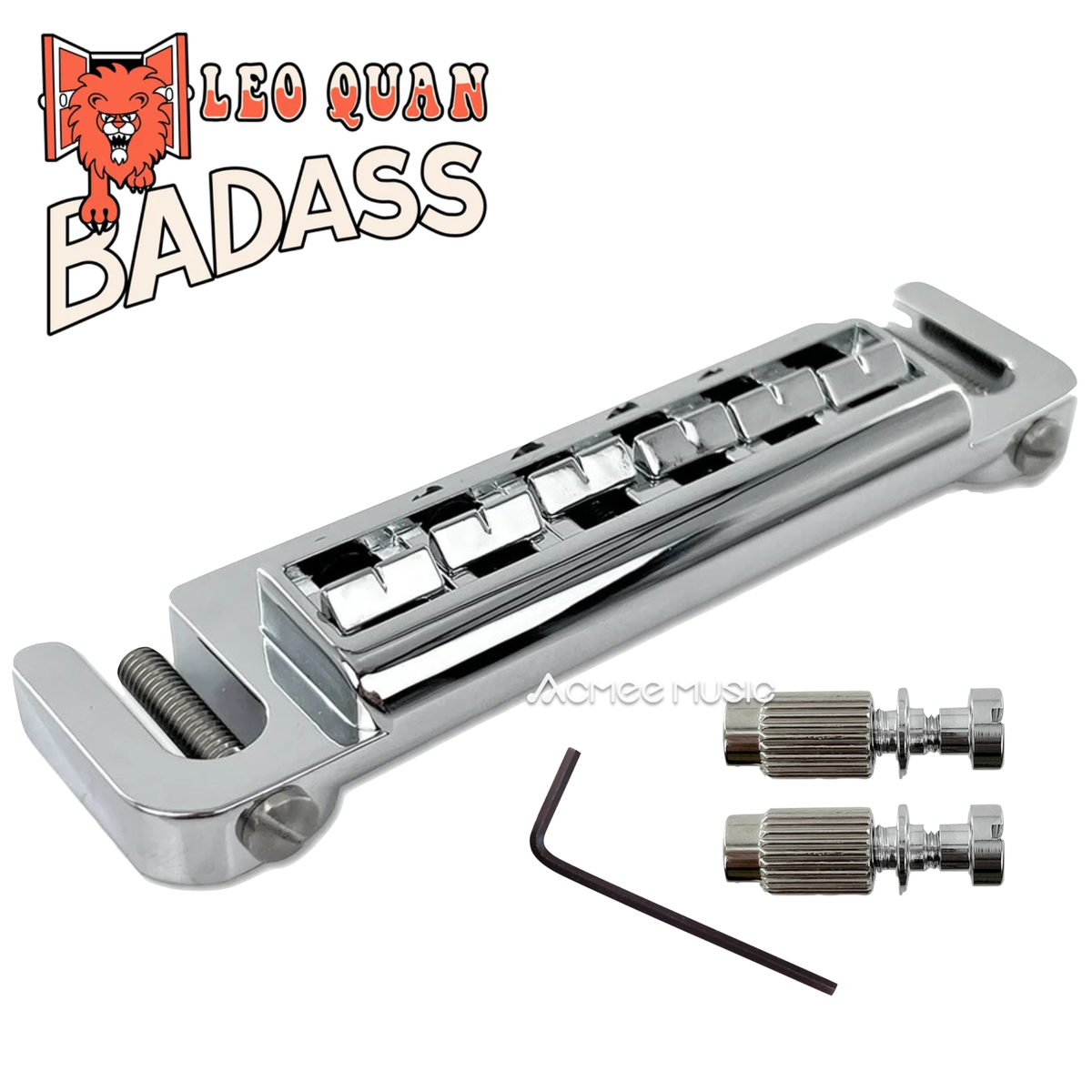 Leo Quan Badass CHROME Wraparound Guitar Bridge wIth Metric Locking Stud for Import Brands