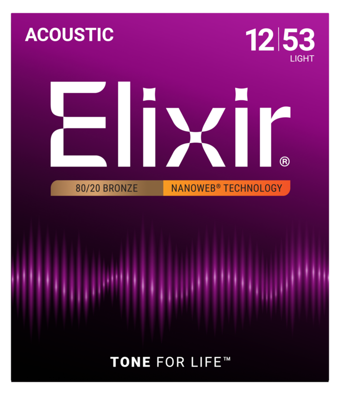 Elixir 11052 Nanoweb 80/20 Bronze Acoustic Guitar Strings - Light .012-.053