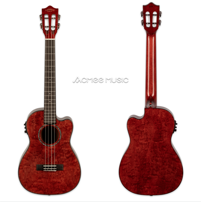 Lanikai QM-RDCEB Red Quilted Maple Baritone Acoustic-Electric Ukulele w/ Case