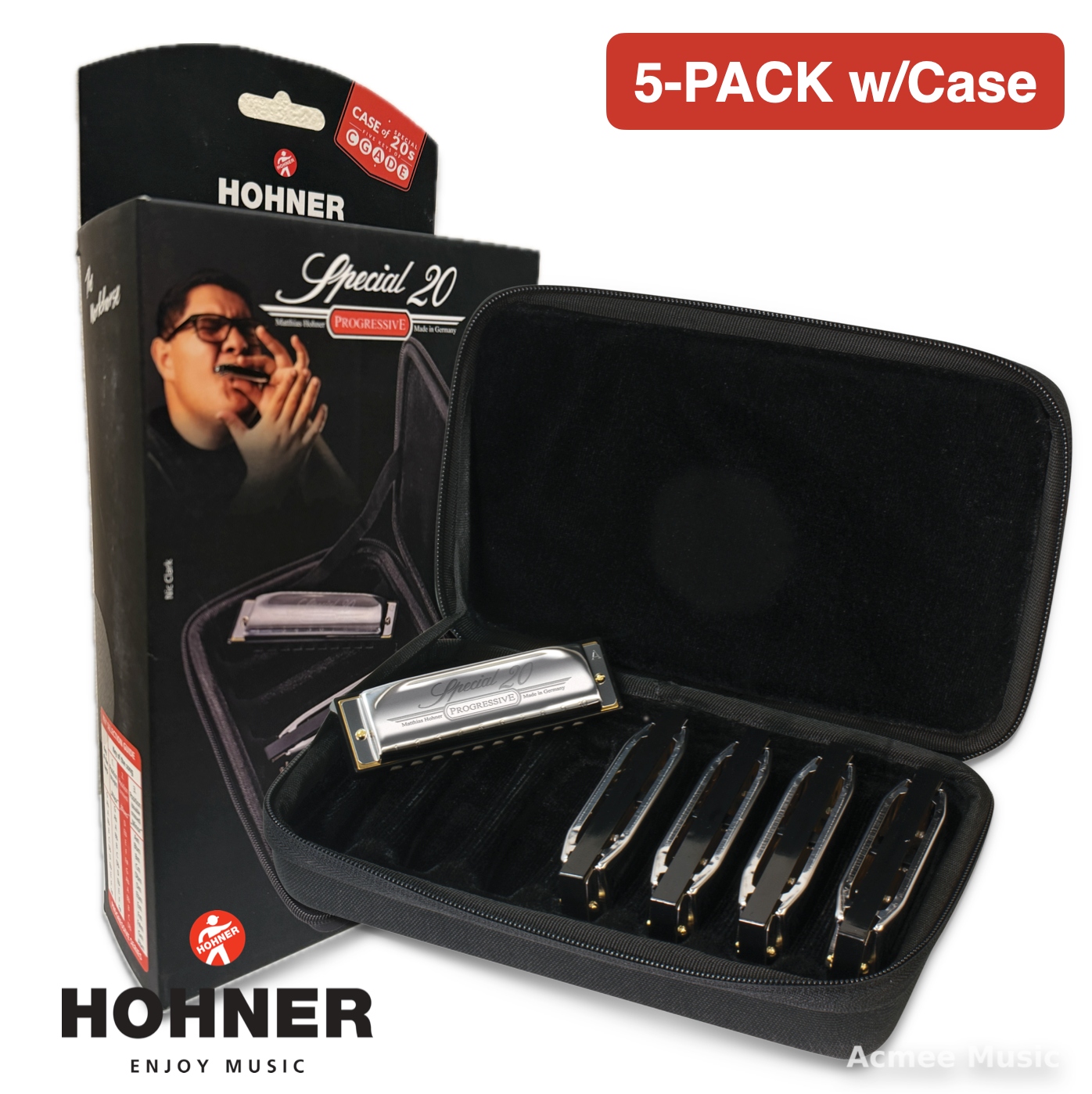 Hohner Special 20 Diatonic Harmonica 5-PACK Bundle (G,A,C,D,E) w/Case