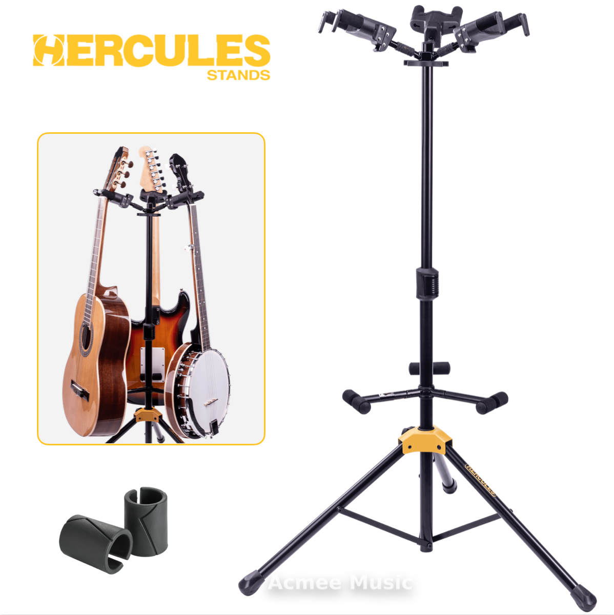 Hercules GS432BPLUS Triple Guitar Stand with Auto Grip, Foldable Backrest