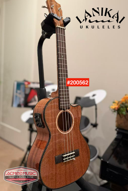 Lanikai All Solid Mahogany Tenor Cutaway A/E Ukulele w/Case, Hanger, Tuner, Capo & Strap