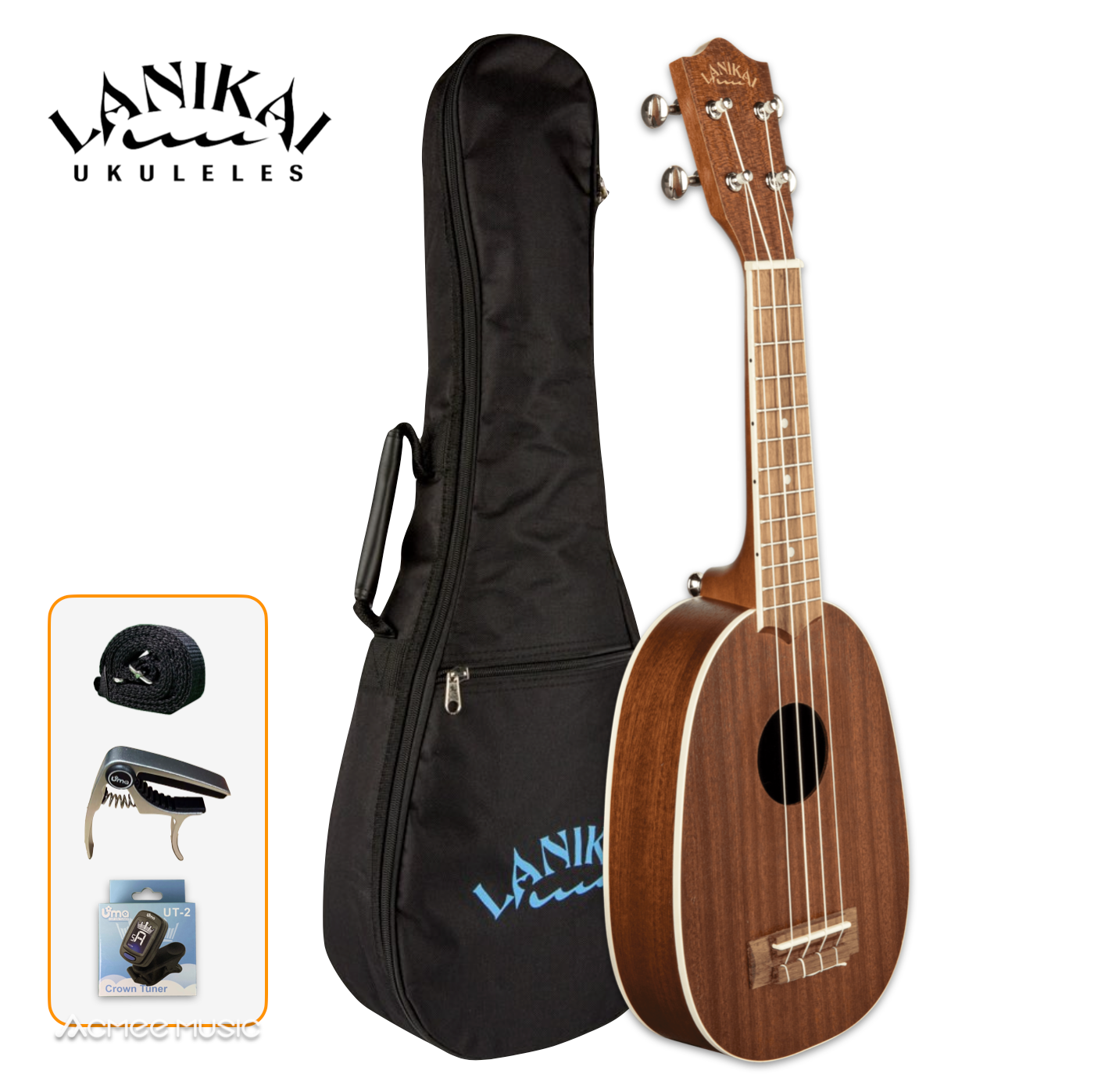 Lanikai MA-P Mahogany Pineapple Soprano 21" Ukulele with Padded Gig Bag
