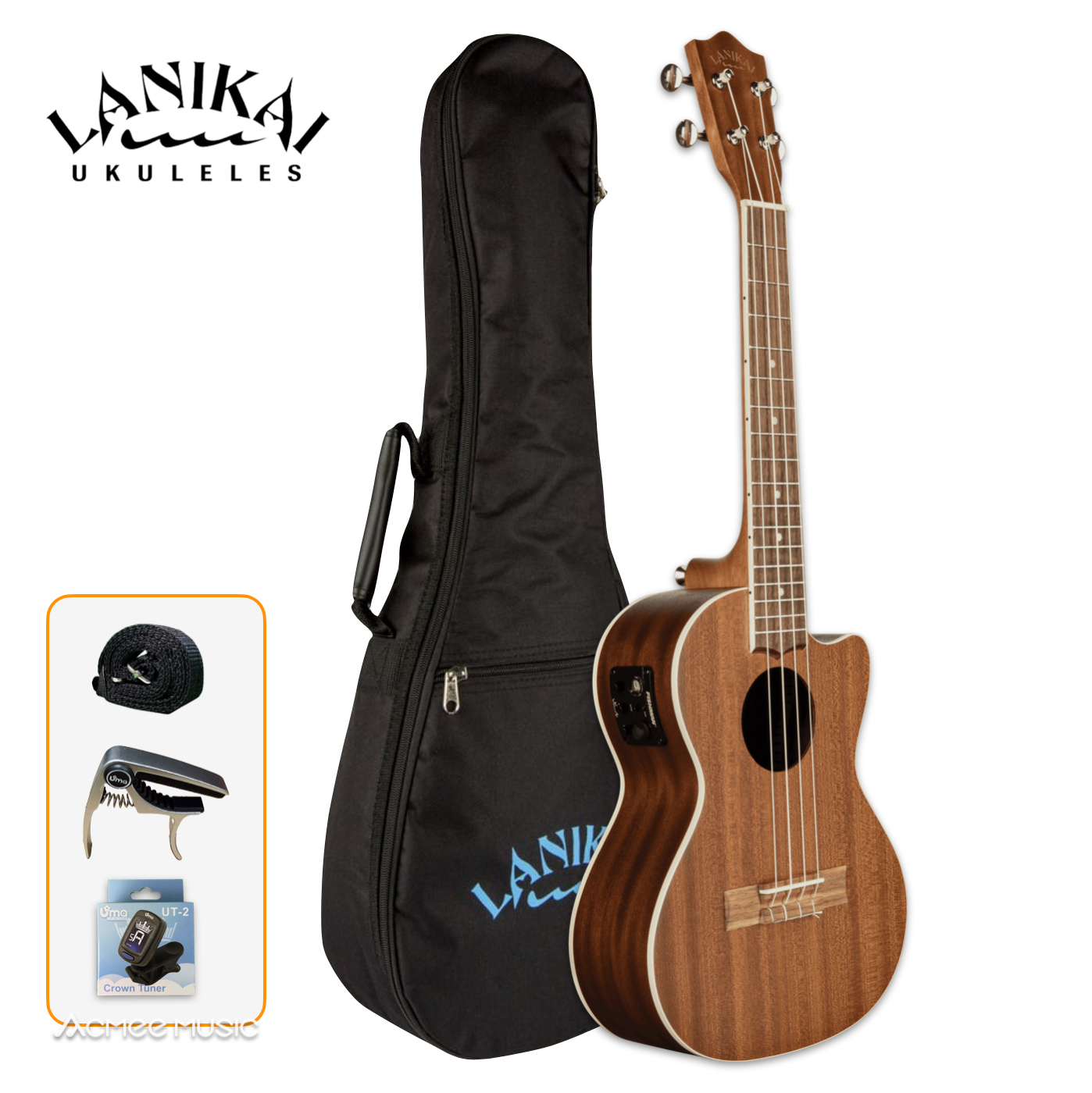 Lanikai MA-CET Mahogany Tenor Acoustic-Electric Ukulele with Padded Gig Bag