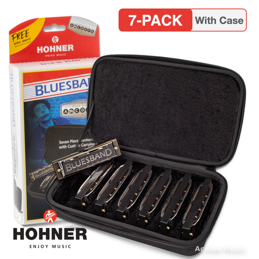 Hohner 1501 Blues band Harmonica 7-PACK Bundle (G,A,C,D,E,F,Bb) with Case