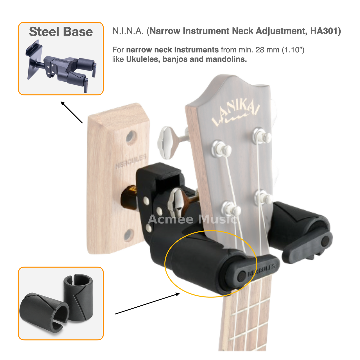 2-PACK Hercules GSP39SBPLUS Guitar/Bass Hanger Slat Wall Mount - Steel Short Arm