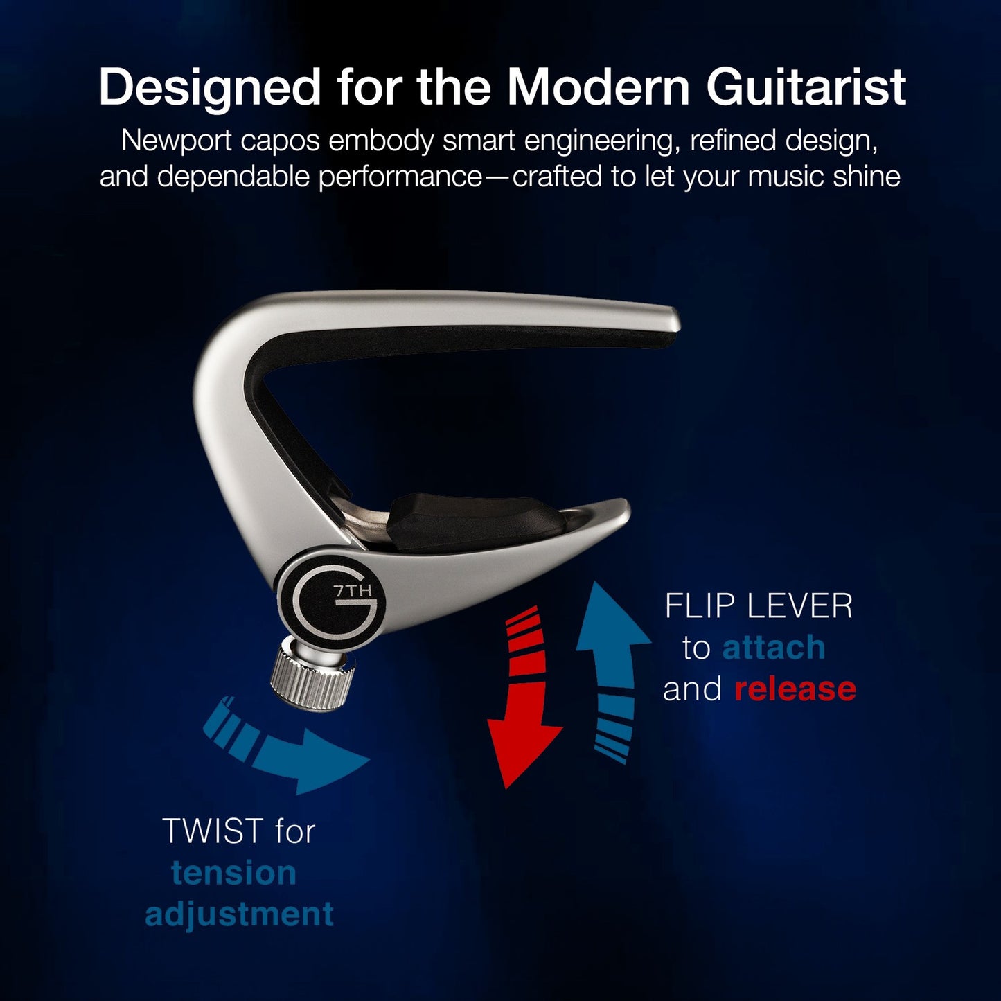 G7th Newport 6-String Guitar Capo Fine-Tune Quick Release - Silver